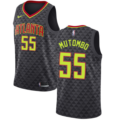 Women's Nike Atlanta Hawks #55 Dikembe Mutombo Swingman Black Road NBA Jersey - Icon Edition