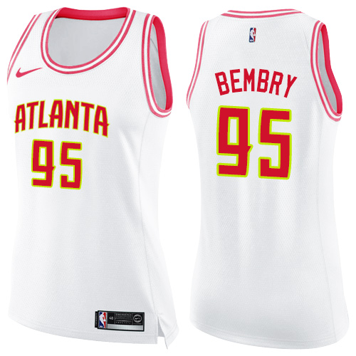 Women's Nike Atlanta Hawks #95 DeAndre' Bembry Swingman White/Pink Fashion NBA Jersey
