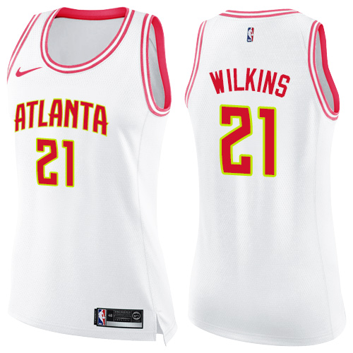 Women's Nike Atlanta Hawks #21 Dominique Wilkins Swingman White/Pink Fashion NBA Jersey