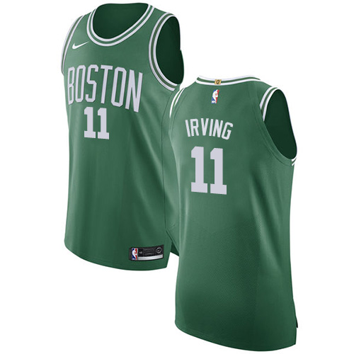 Women's Nike Boston Celtics #11 Kyrie Irving Authentic Green(White No.) Road NBA Jersey - Icon Edition