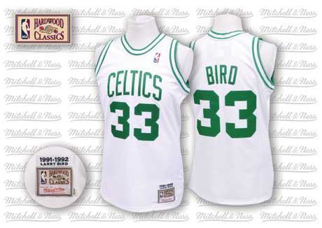 Men's Mitchell and Ness Boston Celtics #33 Larry Bird Authentic White Throwback NBA Jersey
