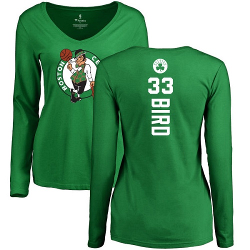 NBA Women's Nike Boston Celtics #33 Larry Bird Kelly Green Backer V-Neck Long Sleeve T-Shirt