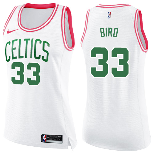 Women's Nike Boston Celtics #33 Larry Bird Swingman White/Pink Fashion NBA Jersey
