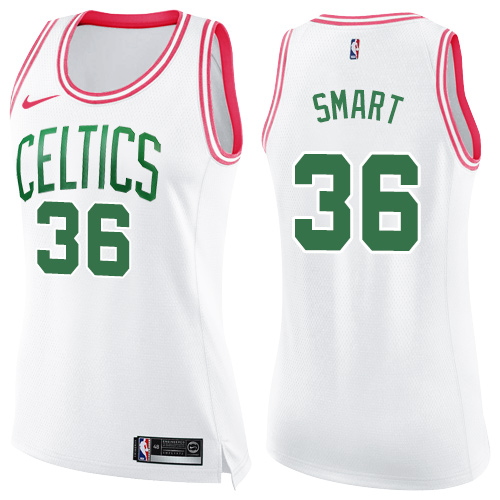 Women's Nike Boston Celtics #36 Marcus Smart Swingman White/Pink Fashion NBA Jersey