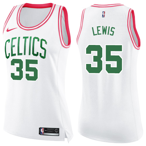 Women's Nike Boston Celtics #35 Reggie Lewis Swingman White/Pink Fashion NBA Jersey