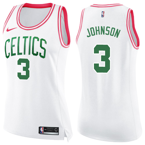 Women's Nike Boston Celtics #3 Dennis Johnson Swingman White/Pink Fashion NBA Jersey