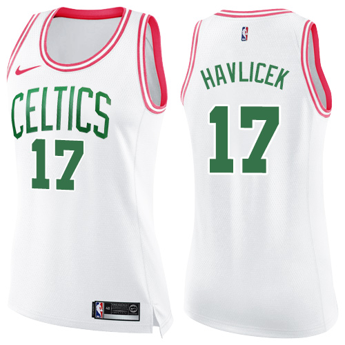 Women's Nike Boston Celtics #17 John Havlicek Swingman White/Pink Fashion NBA Jersey