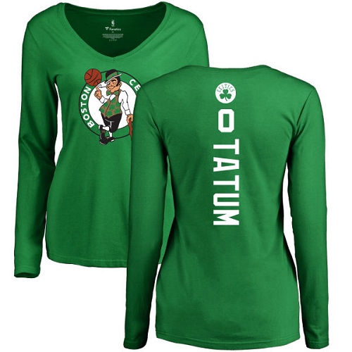 NBA Women's Nike Boston Celtics #0 Jayson Tatum Kelly Green Backer V-Neck Long Sleeve T-Shirt