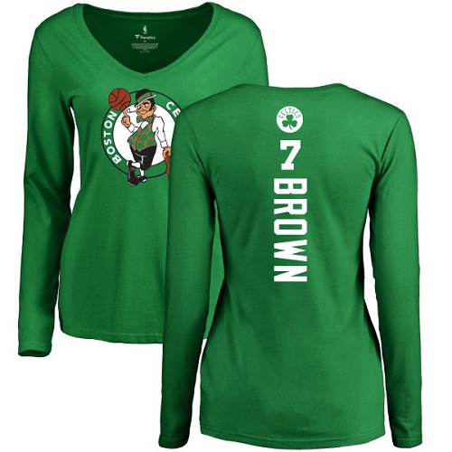 NBA Women's Nike Boston Celtics #7 Jaylen Brown Kelly Green Backer V-Neck Long Sleeve T-Shirt