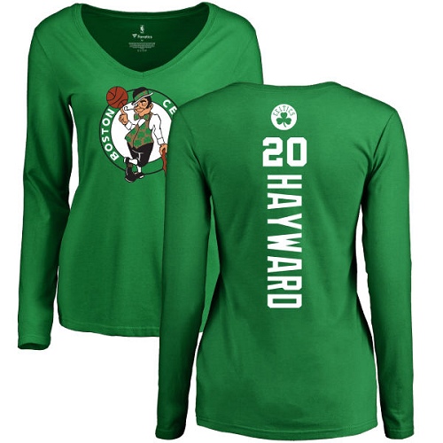 NBA Women's Nike Boston Celtics #20 Gordon Hayward Kelly Green Backer V-Neck Long Sleeve T-Shirt