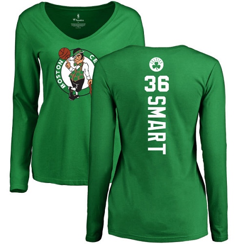 NBA Women's Nike Boston Celtics #36 Marcus Smart Kelly Green Backer V-Neck Long Sleeve T-Shirt