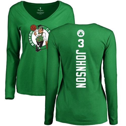 NBA Women's Nike Boston Celtics #3 Dennis Johnson Kelly Green Backer V-Neck Long Sleeve T-Shirt