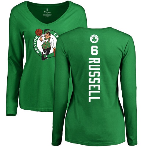 NBA Women's Nike Boston Celtics #6 Bill Russell Kelly Green Backer V-Neck Long Sleeve T-Shirt