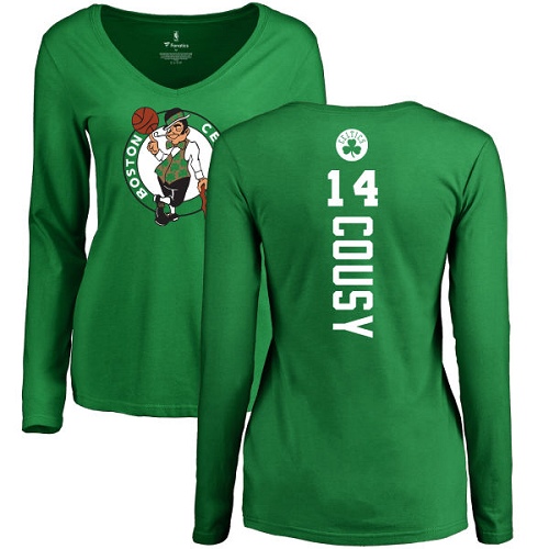NBA Women's Nike Boston Celtics #14 Bob Cousy Kelly Green Backer V-Neck Long Sleeve T-Shirt