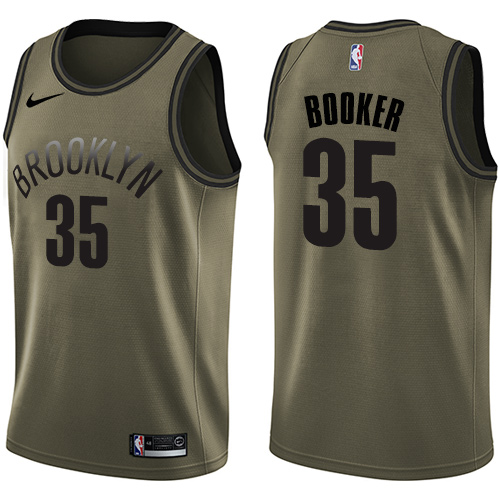 Youth Nike Brooklyn Nets #35 Trevor Booker Swingman Green Salute to Service NBA Jersey