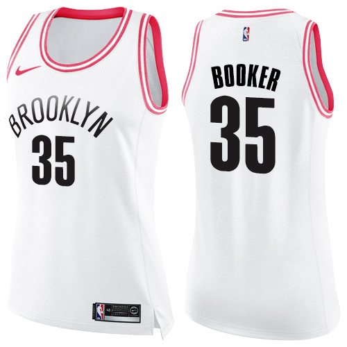Women's Nike Brooklyn Nets #35 Trevor Booker Swingman White/Pink Fashion NBA Jersey