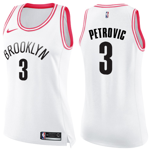 Women's Nike Brooklyn Nets #3 Drazen Petrovic Swingman White/Pink Fashion NBA Jersey