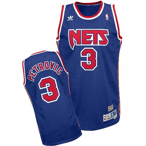 Men's Adidas Brooklyn Nets #3 Drazen Petrovic Swingman Blue Throwback NBA Jersey