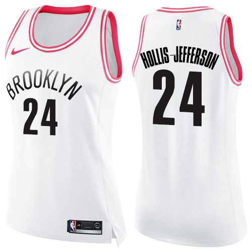 Women's Nike Brooklyn Nets #24 Rondae Hollis-Jefferson Swingman White/Pink Fashion NBA Jersey