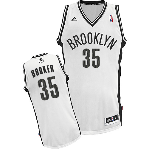 Youth Adidas Brooklyn Nets #35 Trevor Booker Swingman White Home NBA Jersey
