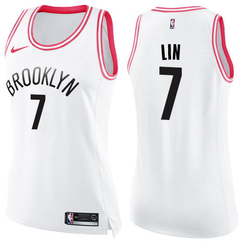 Women's Nike Brooklyn Nets #7 Jeremy Lin Swingman White/Pink Fashion NBA Jersey