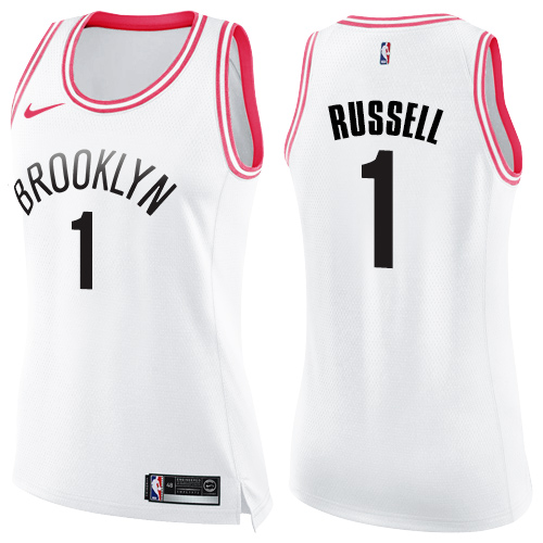 Women's Nike Brooklyn Nets #1 D'Angelo Russell Swingman White/Pink Fashion NBA Jersey