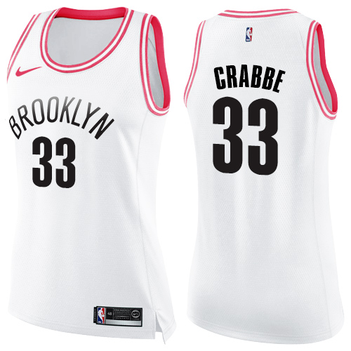 Women's Nike Brooklyn Nets #33 Allen Crabbe Swingman White/Pink Fashion NBA Jersey
