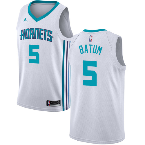 Men's Nike Jordan Charlotte Hornets #5 Nicolas Batum Swingman White NBA Jersey - Association Edition