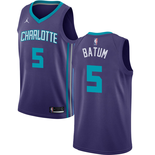Men's Nike Jordan Charlotte Hornets #5 Nicolas Batum Authentic Purple NBA Jersey Statement Edition