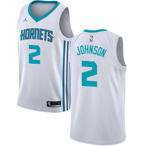 Men's Nike Jordan Charlotte Hornets #2 Larry Johnson Swingman White NBA Jersey - Association Edition