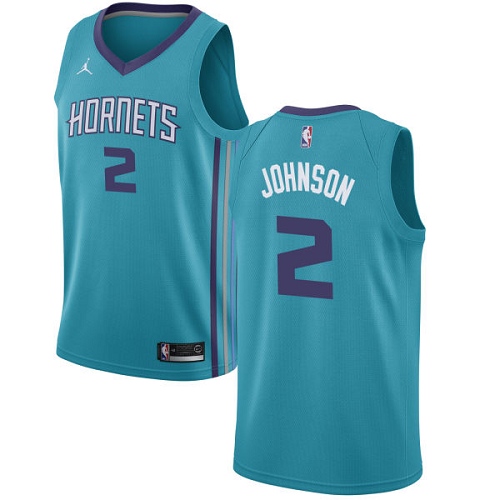 Men's Nike Jordan Charlotte Hornets #2 Larry Johnson Authentic Teal NBA Jersey - Icon Edition