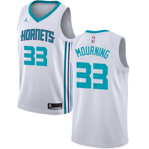 Men's Nike Jordan Charlotte Hornets #33 Alonzo Mourning Authentic White NBA Jersey - Association Edition