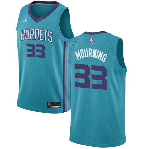Men's Nike Jordan Charlotte Hornets #33 Alonzo Mourning Authentic Teal NBA Jersey - Icon Edition