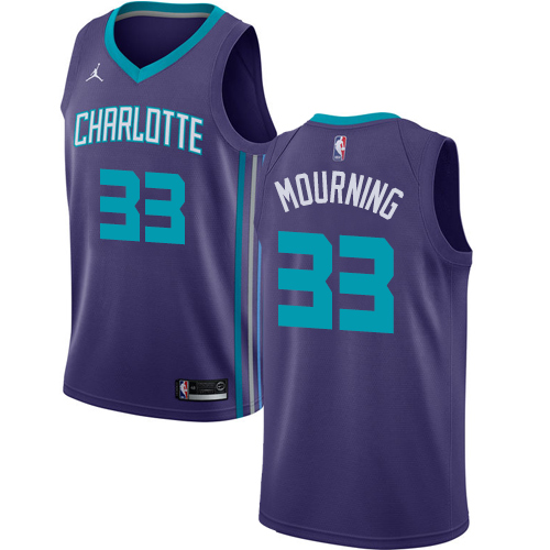Men's Nike Jordan Charlotte Hornets #33 Alonzo Mourning Authentic Purple NBA Jersey Statement Edition