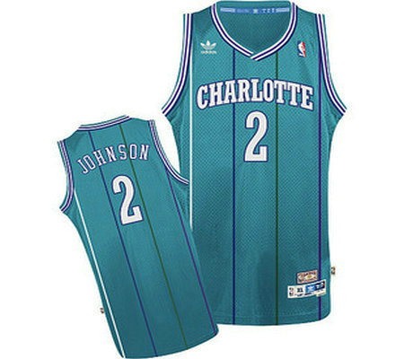 Men's Adidas Charlotte Hornets #2 Larry Johnson Swingman Light Blue Throwback NBA Jersey