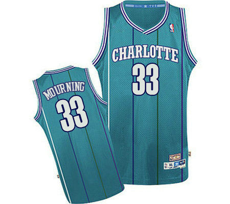 Men's Adidas Charlotte Hornets #33 Alonzo Mourning Authentic Light Blue Throwback NBA Jersey