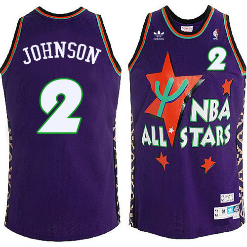 Men's Adidas Charlotte Hornets #2 Larry Johnson Authentic Purple 1995 All Star Throwback NBA Jersey