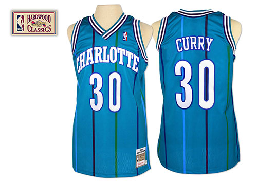 Men's Mitchell and Ness Charlotte Hornets #30 Dell Curry Swingman Light Blue Throwback NBA Jersey