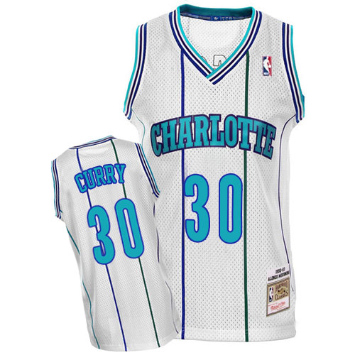 Men's Mitchell and Ness Charlotte Hornets #30 Dell Curry Authentic White Throwback NBA Jersey