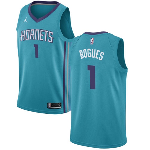 Men's Nike Jordan Charlotte Hornets #1 Muggsy Bogues Authentic Teal NBA Jersey - Icon Edition