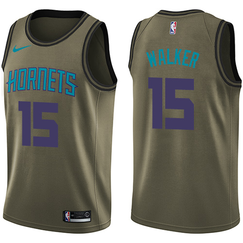 Men's Nike Charlotte Hornets #15 Kemba Walker Swingman Green Salute to Service NBA Jersey