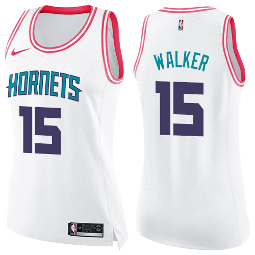 Women's Nike Charlotte Hornets #15 Kemba Walker Swingman White/Pink Fashion NBA Jersey