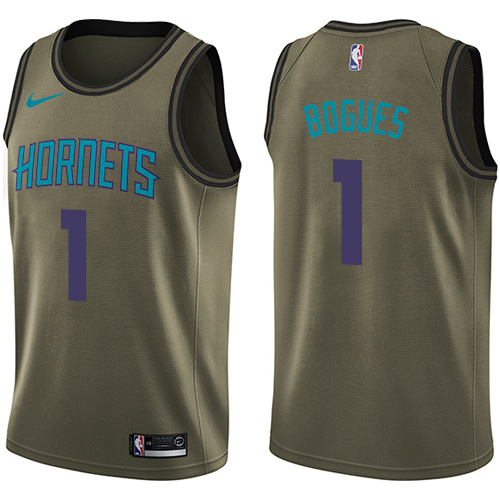 Men's Nike Charlotte Hornets #1 Muggsy Bogues Swingman Green Salute to Service NBA Jersey