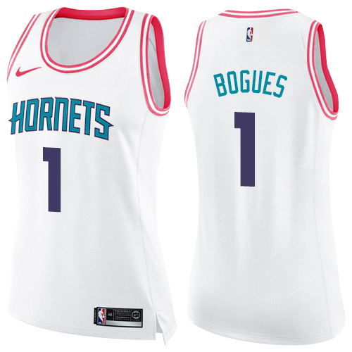 Women's Nike Charlotte Hornets #1 Muggsy Bogues Swingman White/Pink Fashion NBA Jersey