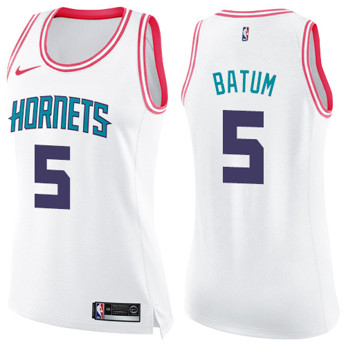 Women's Nike Charlotte Hornets #5 Nicolas Batum Swingman White/Pink Fashion NBA Jersey