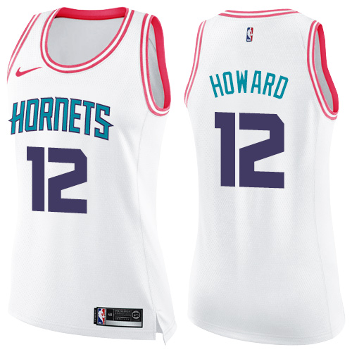 Women's Nike Charlotte Hornets #12 Dwight Howard Swingman White/Pink Fashion NBA Jersey