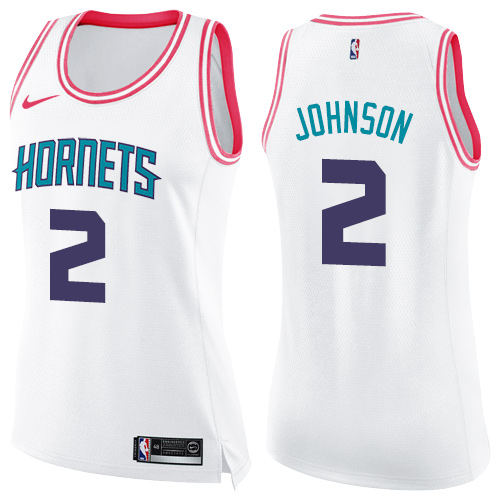 Women's Nike Charlotte Hornets #2 Larry Johnson Swingman White/Pink Fashion NBA Jersey