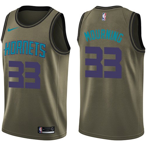 Men's Nike Charlotte Hornets #33 Alonzo Mourning Swingman Green Salute to Service NBA Jersey