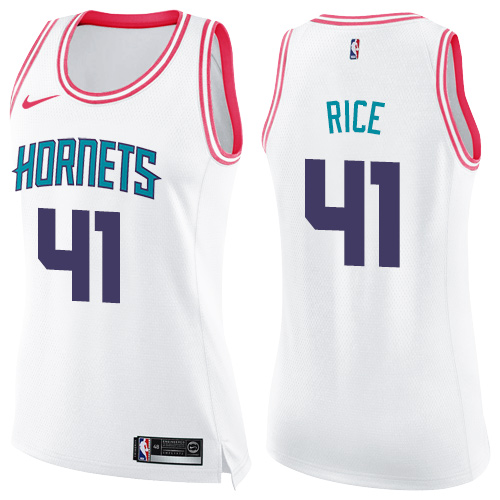 Women's Nike Charlotte Hornets #41 Glen Rice Swingman White/Pink Fashion NBA Jersey