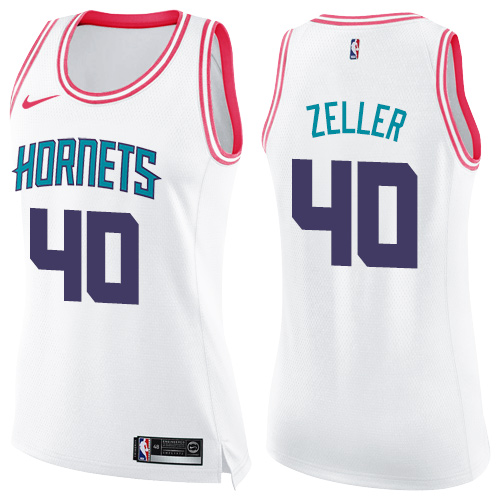 Women's Nike Charlotte Hornets #40 Cody Zeller Swingman White/Pink Fashion NBA Jersey